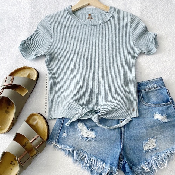 Prana Tops - Prana Cropped Ribbed Tied Waist Tee